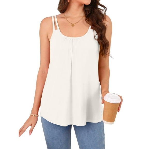 Charmo Womens Pleated Scoopneck Sleeveless Cami Shirt Built-in Bra
