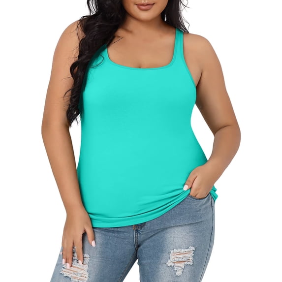 Charmo Womens Plus Size Cotton Tank Tops with Shelf Bra Adjustable Wider Strap Camisole Basic Undershirts 1X-5X