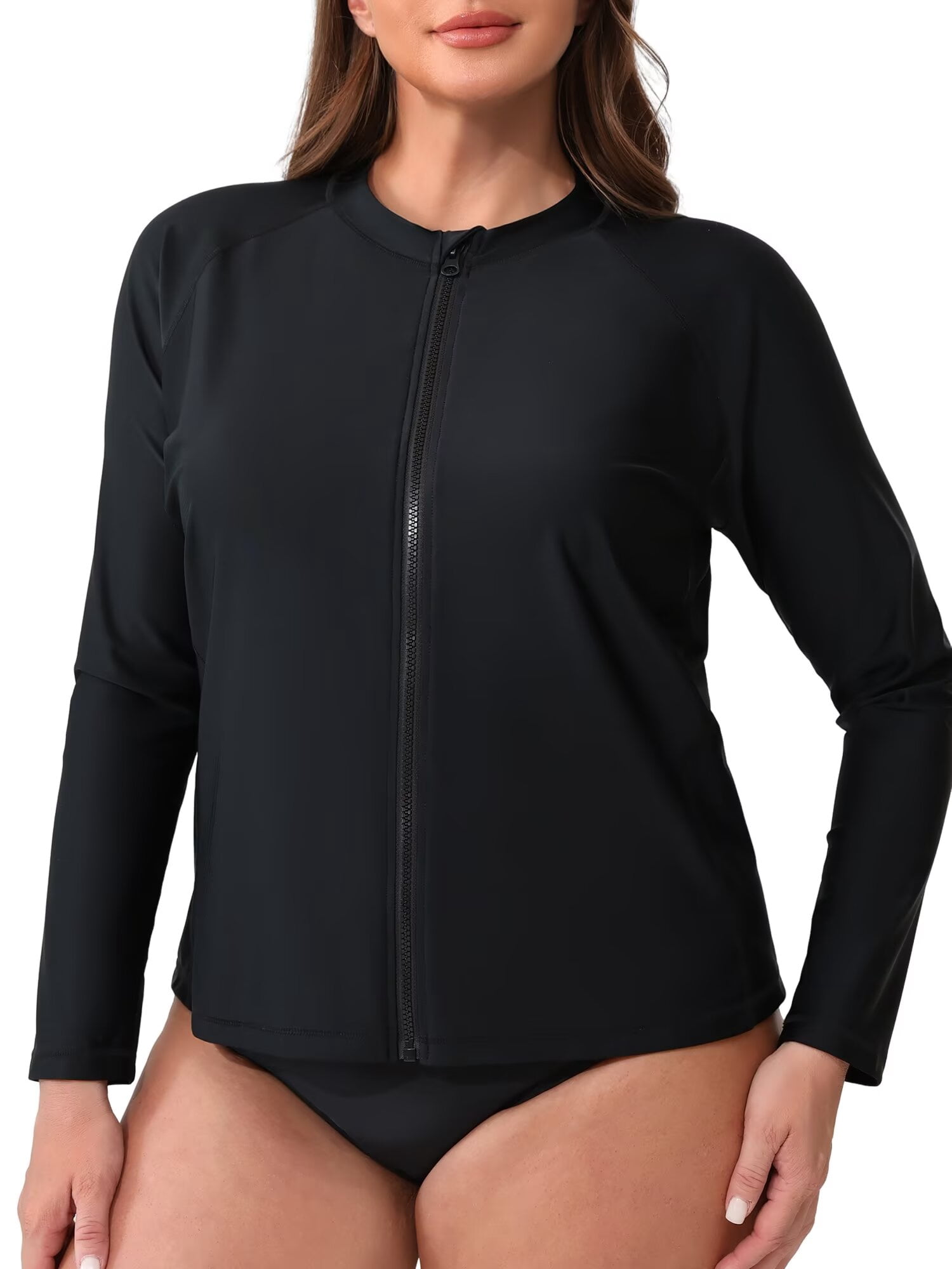 Plus Size Rash Guards Charmo Womens Plus Size Long Sleeve Rash Guard Top Zipper Sufing Swim ...