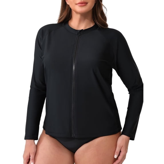 Charmo Womens Plus Size Long Sleeve Rash Guard Top Zipper Sufing Swim Shirts UPF 50+ Swimsuit Tops
