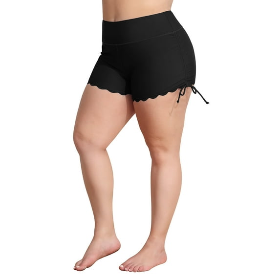 Charmo Womens Plus Size Swim Shorts High Waisted Swimsuit Shorts Boyleg Swim Bottoms Side Drawstring Bathing Suit Shorts