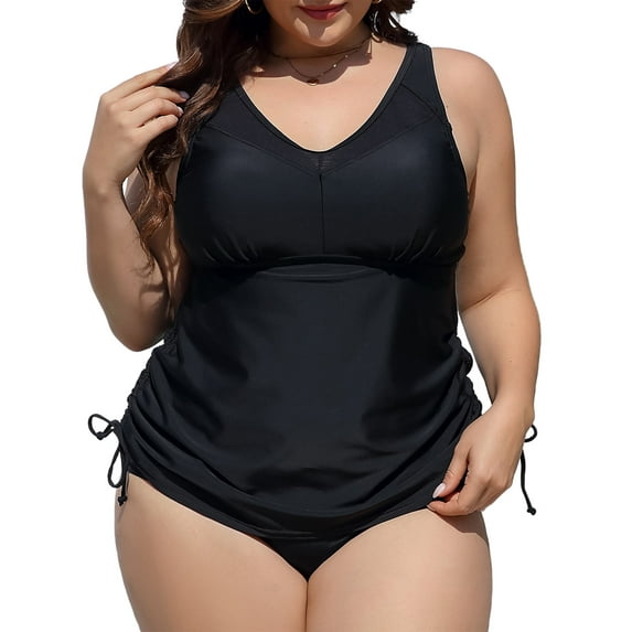 Charmo Womens Plus Size Tankini Tops Side Tie Swim Tops Buit-in Bra