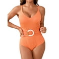 thumbnail image 1 of Charmo Womens Ribbed Tummy Control One Piece Swimsuit Waistband Monikini Swimwear, 1 of 5