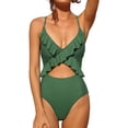 thumbnail image 1 of Charmo Womens Ruffle One Piece Swimsuits Cutout High Cut Bathing Monokini, 1 of 6