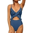 thumbnail image 1 of Charmo Womens Ruffle One Piece Swimsuits Cutout High Cut Bathing Monokini, 1 of 6