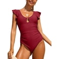 thumbnail image 1 of Charmo Womens Ruffle One Piece Swimsuits Ruched Tummy Control Monokini Bathing Suits, 1 of 6
