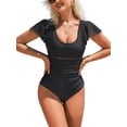 thumbnail image 1 of Charmo Womens Ruffled Sleeve One Piece Swimsuit V Back Monikini Swimwear, 1 of 5