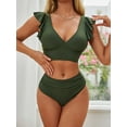thumbnail image 1 of Charmo Womens Ruffled V Neck Bikini Sets Ruched Swim Bottoms Two Piece Swimwear, 1 of 5