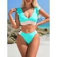 thumbnail image 1 of Charmo Womens Ruffled V Neck Swimwear Sets Ruched Bikini Bottoms Two Piece Swimsuit, 1 of 6