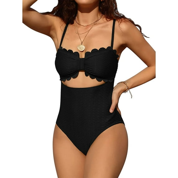 Charmo Womens Scalloped One Piece Bathing Suit Cutout Swimsuit Monokini