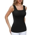 thumbnail image 1 of Charmo Womens Scalloped Neck Tank Tops Wider Straps Undershirts Ribbed Camisole Built-in Removable Bra Cami Shirt, 1 of 6