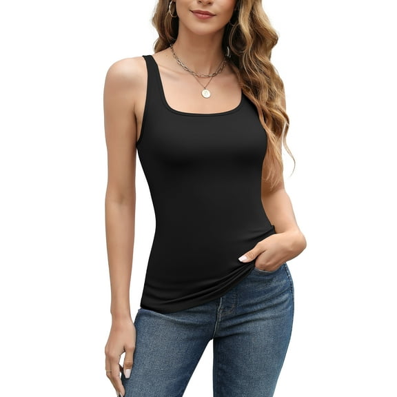 Charmo Womens Scoop Neck Tank Tops Wider Straps Cami Sleeveless Undershirts Built-in Bra