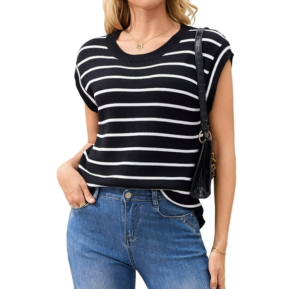 Charmo Womens Short Sleeve Sweater Tops Knit Cap Sleeve Sweater Tanks