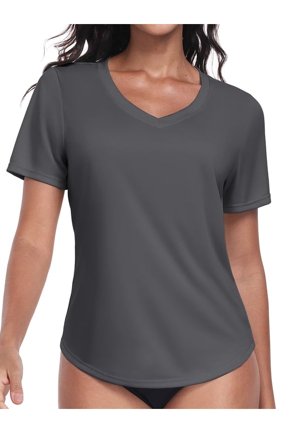 Women's Short Sleeve Rash Guard Swim Shirt Swimwear UPF 50+ Rashguard Top