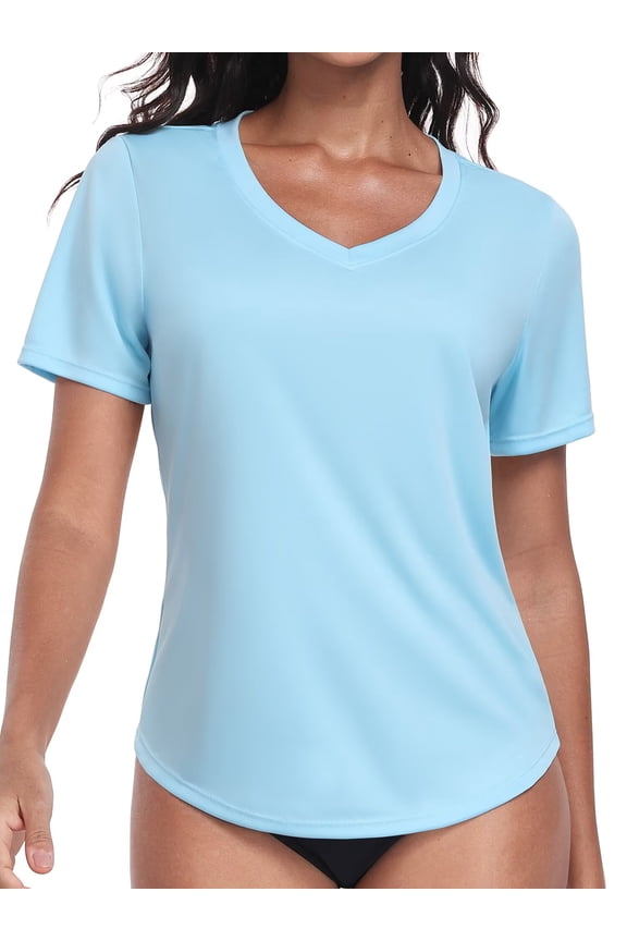 Womens Shorts Sleeve Swim Shirts UPF 50+ Sun Protection Rashiguard Hiking Runing Shirt Tops