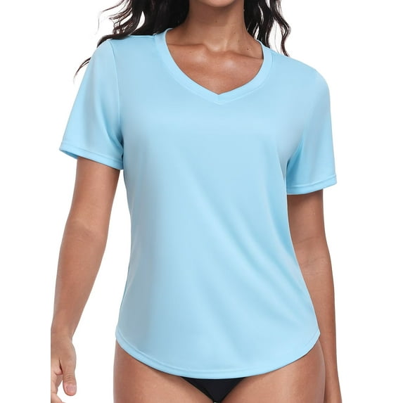 Charmo Womens Shorts Sleeve Swim Shirts UPF 50+ Sun Protection Rashiguard Hiking Runing Shirt Tops