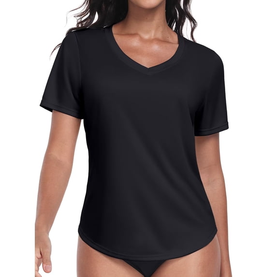 Charmo Womens Shorts Sleeve Swim Shirts UPF 50+ Sun Protection Rashiguard Hiking Runing Shirt Tops