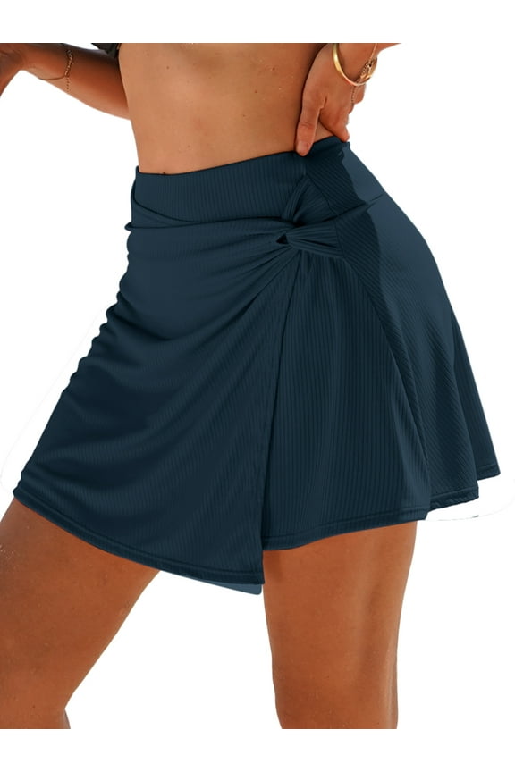 Womens Side Split Swim Skirts Built-in Briefs Tankini Bottoms Bikini Skirts with Back Pocket