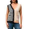 thumbnail image 1 of Charmo Womens Sweater Vest Sleeveless Knit Striped V Neck Vest Top Button Down, 1 of 5