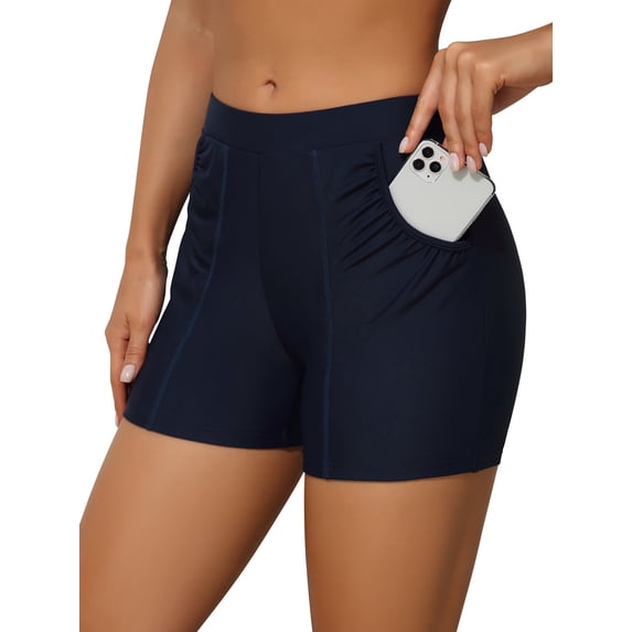 Charmo Womens Swim Shorts with Ruched Pockets High Waisted Board Shorts Swimsuit Bottom