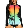 thumbnail image 1 of Charmo Womens UPF 50+ Full Zip Front Swimsuit Tops Long Sleeve Rash Guard, 1 of 4