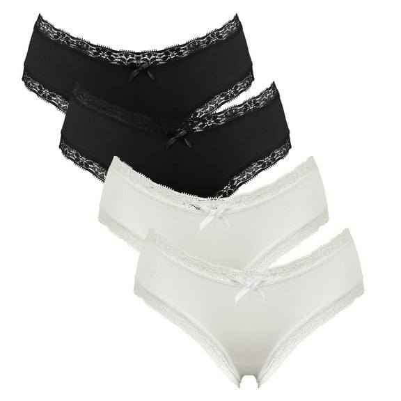 Charmo Womens Underwear Lace Trim Soft Briefs Stretch Hipster Solid Panties 4 Packs