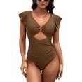 thumbnail image 1 of Charmo Womens V Neck 1 Piece Monokini Swimwear Ruffled Sleeve Swimsuit Tummy Control Bath Suit, 1 of 5