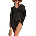 thumbnail image 1 of Charmo Womens V Neck Bathing Suit Coverup Long Sleeve Crochet Top Beachwear, 1 of 6
