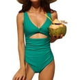 thumbnail image 1 of Charmo Womens V Neck One Piece Swimsuit High Cut Backless Cut Out Bathing Suits Swimwear, 1 of 7