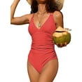 thumbnail image 1 of Charmo Womens V Neck One Piece Swimsuits Ruched Tummy Control Monokini Bathing Suits, 1 of 6