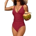 thumbnail image 1 of Charmo Womens V Neck One Piece Swimsuits Ruched Tummy Control Monokini Bathing Suits, 1 of 6