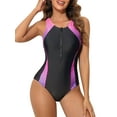 thumbnail image 1 of Charmo Womens Zipper Color Blocked One Piece Swimsuit Racerback Sport Swimwear, 1 of 6