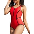 thumbnail image 1 of Charmo Womens Zipper One Piece Swimsuit with Pocket Athletic Training Racerback Bathing Suit, 1 of 6