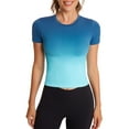 thumbnail image 1 of Charmo Workout Tops for Women Short Sleeve Seamless Gym Shirts Gradient Yoga Top Slim Fit, 1 of 5