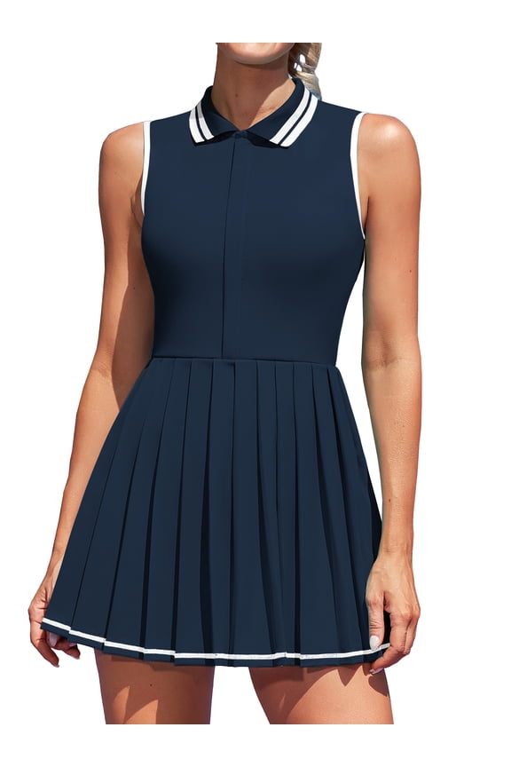 Zipper Tennis Dress for Womens Polo Workout Golf Dress Pleated Dress with Shorts and Pockets