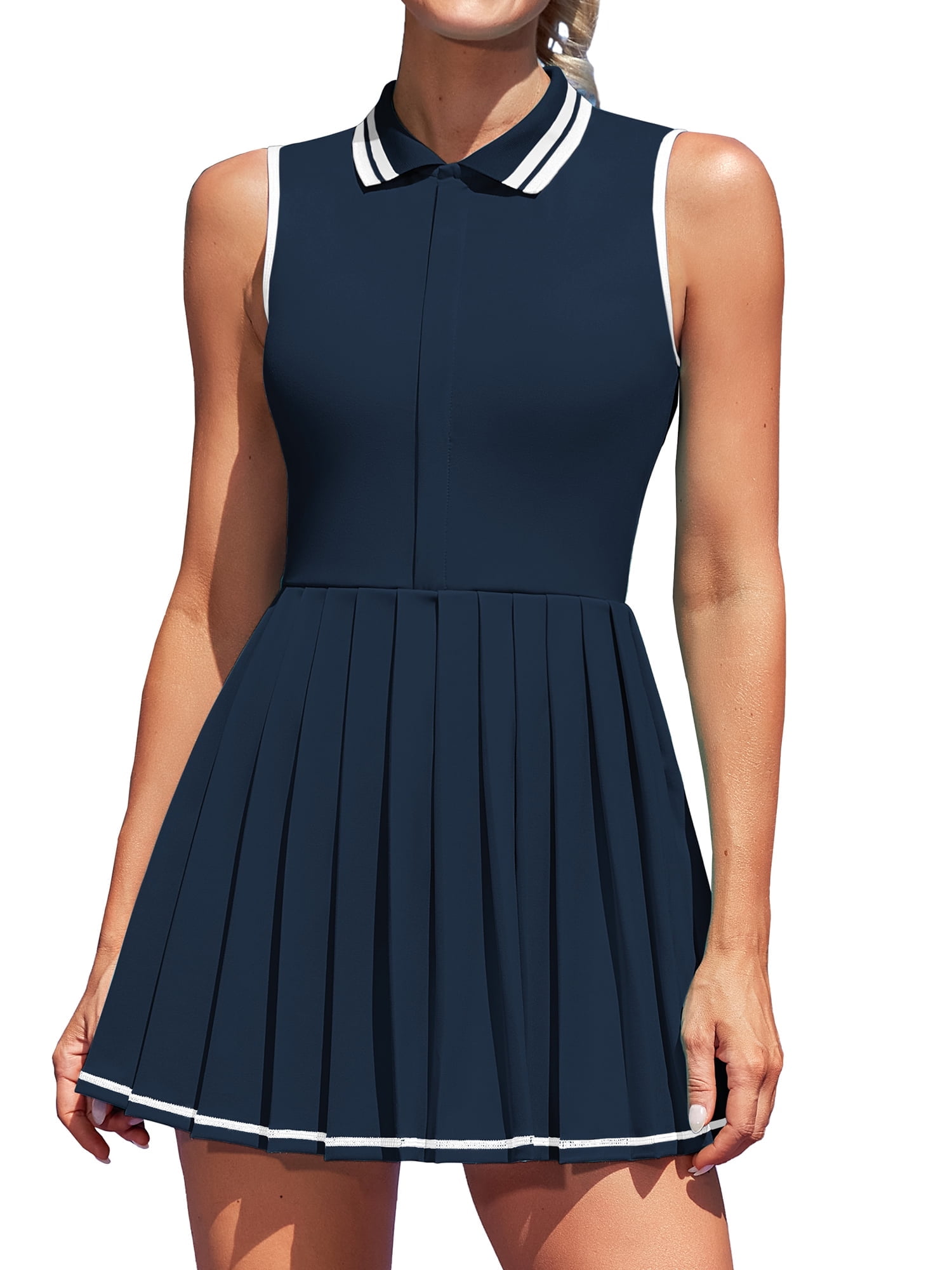 Charmo Zipper Tennis Dress for Womens Polo Workout Golf Dress Pleated Dress with Shorts and Pockets