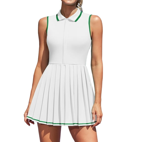 Charmo Zipper Tennis Dress for Womens Polo Workout Golf Dress Pleated Dress with Shorts and Pockets