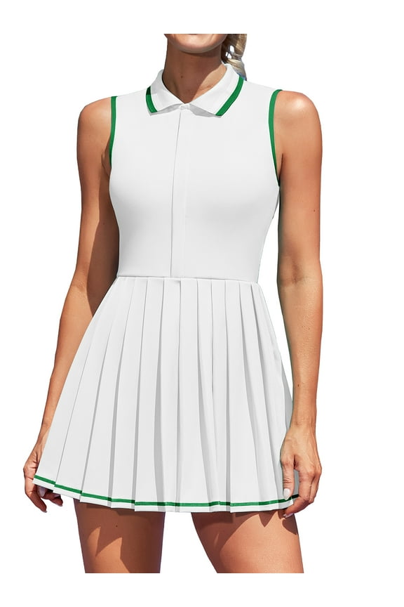 Zipper Tennis Dress for Womens Polo Workout Golf Dress Pleated Dress with Shorts and Pockets