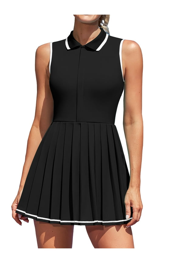 Zipper Tennis Dress for Womens Polo Workout Golf Dress Pleated Dress with Shorts and Pockets