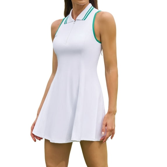 Charmo Zipper Tennis Dress for Womens Polo Workout Golf Dress with Shorts and Pockets