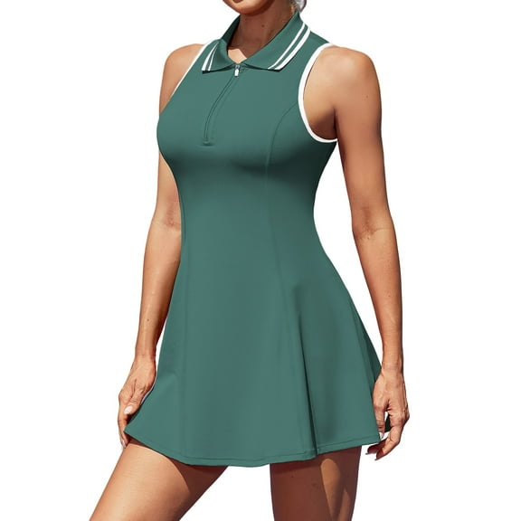 Charmo Zipper Tennis Dress for Womens Polo Workout Golf Dress with Shorts and Pockets