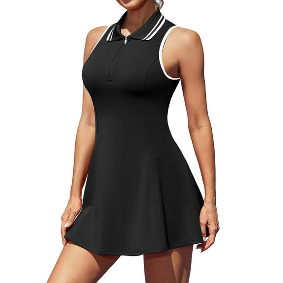 Charmo Zipper Tennis Dress for Womens Polo Workout Golf Dress with Shorts and Pockets