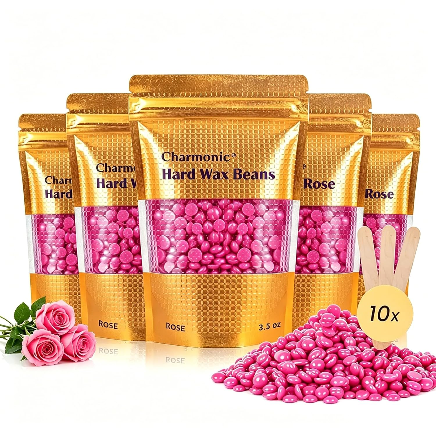 Charmonic 1.1lb/500g Hard Wax Beads for Hair Removal, Depilatory Wax Beans(rose)