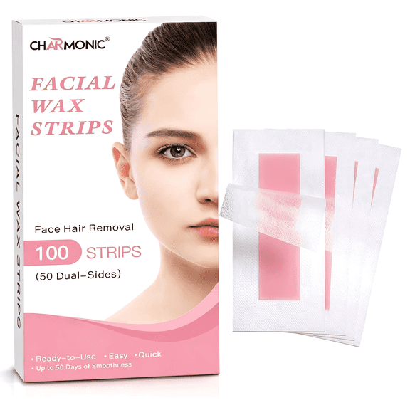 Charmonic Facial Wax Strips - 100 Count, Facial Hair Removal for Women, Waxing Strips for Face Eyebrow Upper Lip Cheek Hair Remover, Quick & Painless At Home Waxing Kit for All Skin Types