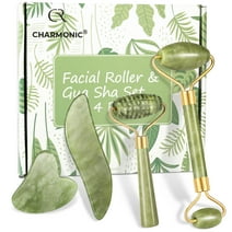 Charmonic 4pcs/set Jade Roller and Gua Sha Set Facial Massager Skincare Beauty Tools for Anti-aging, Gentle Skin, Remove Wrinkles & Eye Puffiness