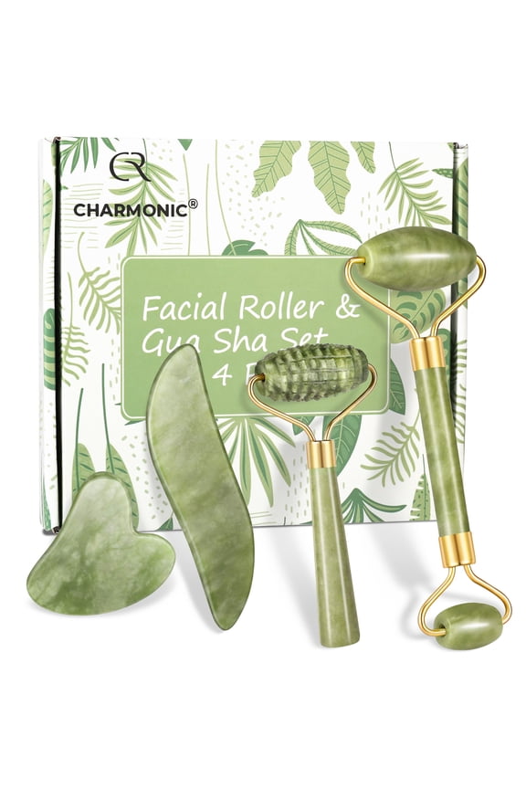 4pcs/set Jade Roller and Gua Sha Set Facial Massager Skincare Beauty Tools for Anti-aging, Gentle Skin, Remove Wrinkles & Eye Puffiness