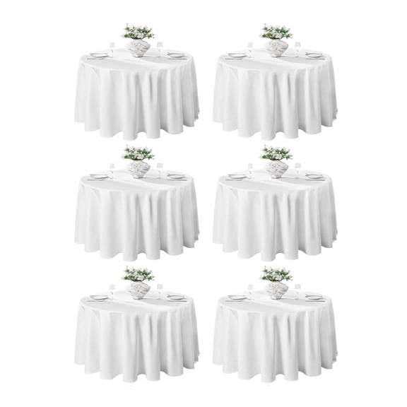 Charmoon 6 Pack 120" White Round Fabric Tablecloths - Polyester Washable Decorative Table Cloth Cover for Wedding, Reception, Banquet, Birthday, Parties, Buffets, Restaurant
