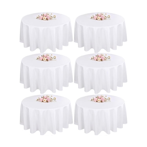 Charmoon 6-Pack White Round Tablecloths 60 Inch, Polyester Fabric for 20" - 42" Circular Tables, Wrinkle Resistant & Washable for Dining & Weddings