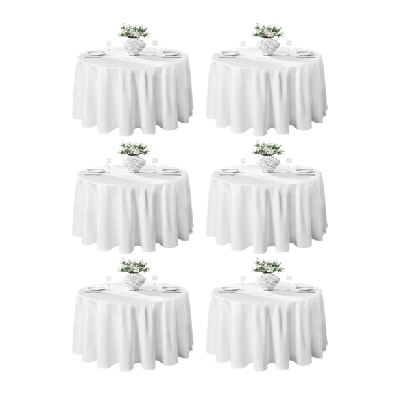 Charmoon 6-Pack White Round Tablecloths 90 Inch, Polyester Fabric for 5ft - 6ft Tables, Stain Resistant & Washable for Weddings & Dining