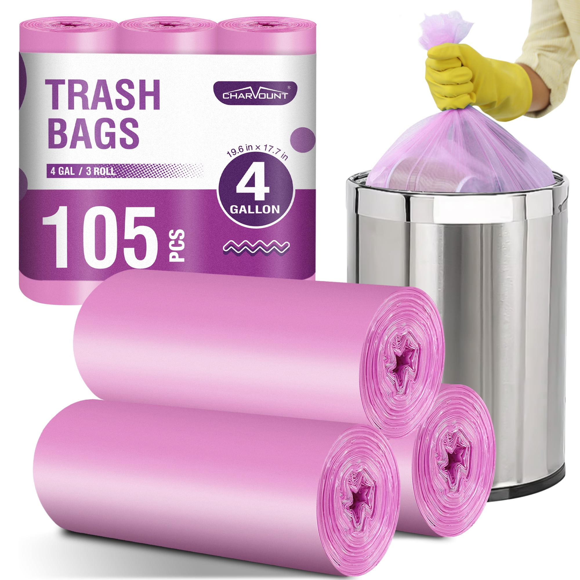 Teivio 4 Gallon Strong Drawstring Trash Small Plastic Garbage Bags Pink  BinLiner
